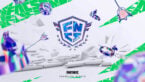 The FNCS logo from Fortnite in 2023, with chrome FNCS logos, crowns, and pickaxes