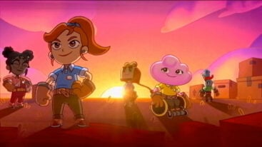 A screenshot from the animated intro of Moving Out 2